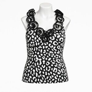 Jackie Jon New York Rosette-Neck Animal Print Shell Top • Size 12 | Chic Elegant